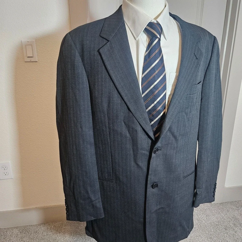 Boss Hugo Boss Suit Blazer Men 42L‎ Wool Textured Black Made In USA